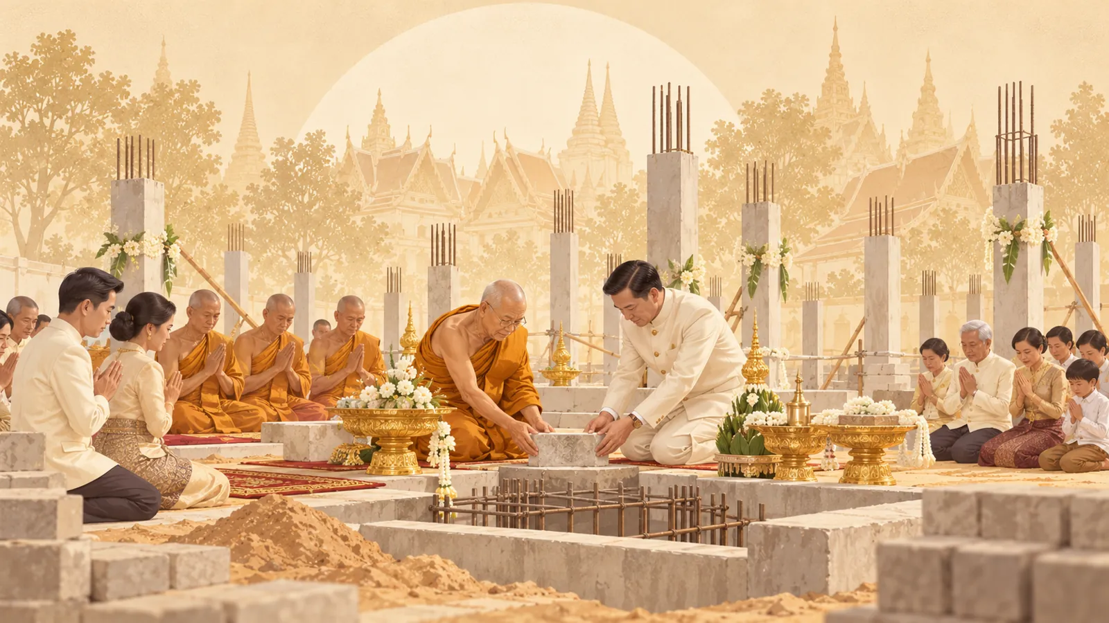ภาพวาดประกอบประวัติวัดพระธาตุดอยสุเทพ ยูเอสเอ 2555: วางศิลาฤกษ์พระอุโบสถ