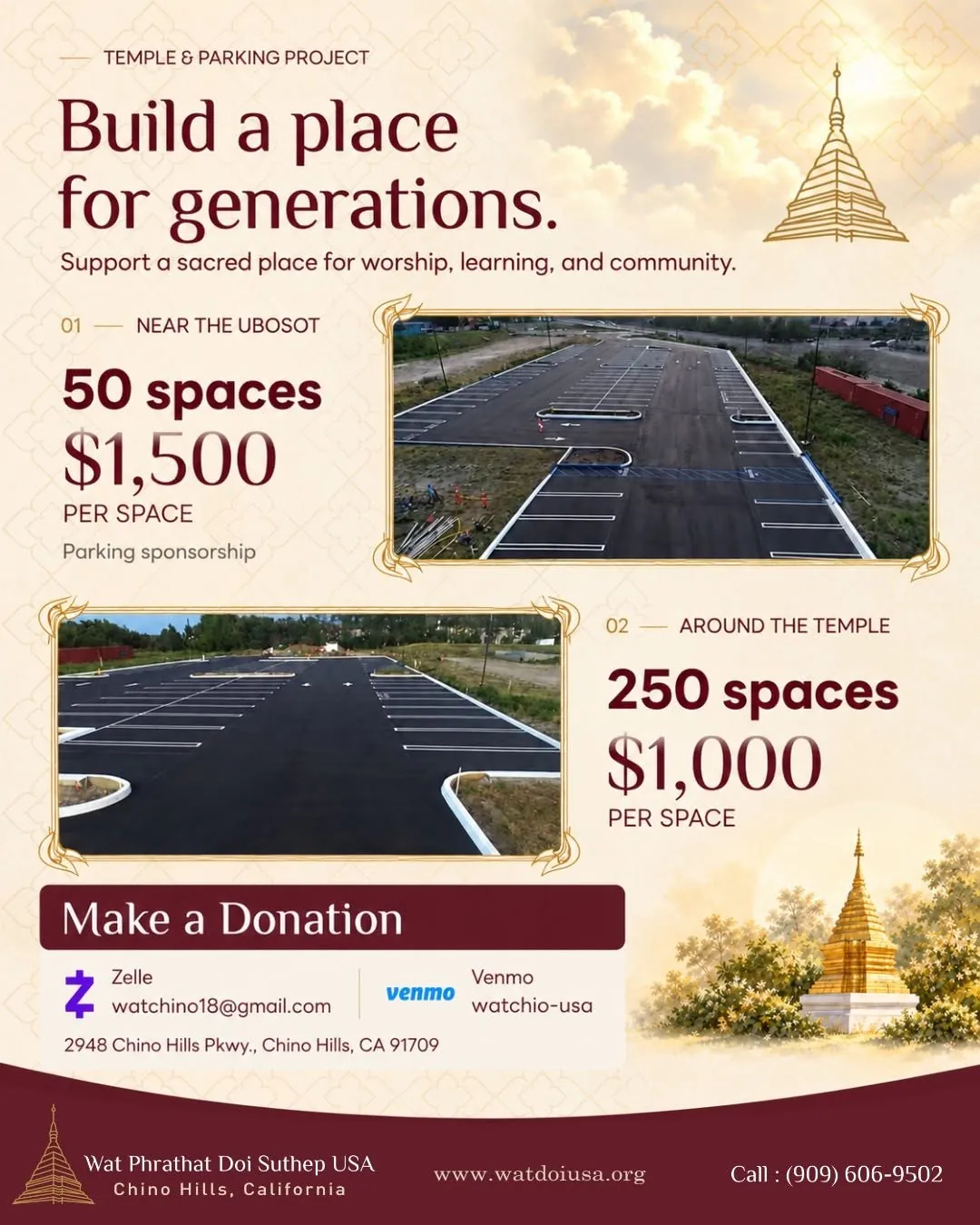 Temple & Parking Project: sponsor a parking space